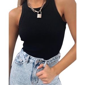 White Fox Boutique Black Ribbed Tank Top Size Small